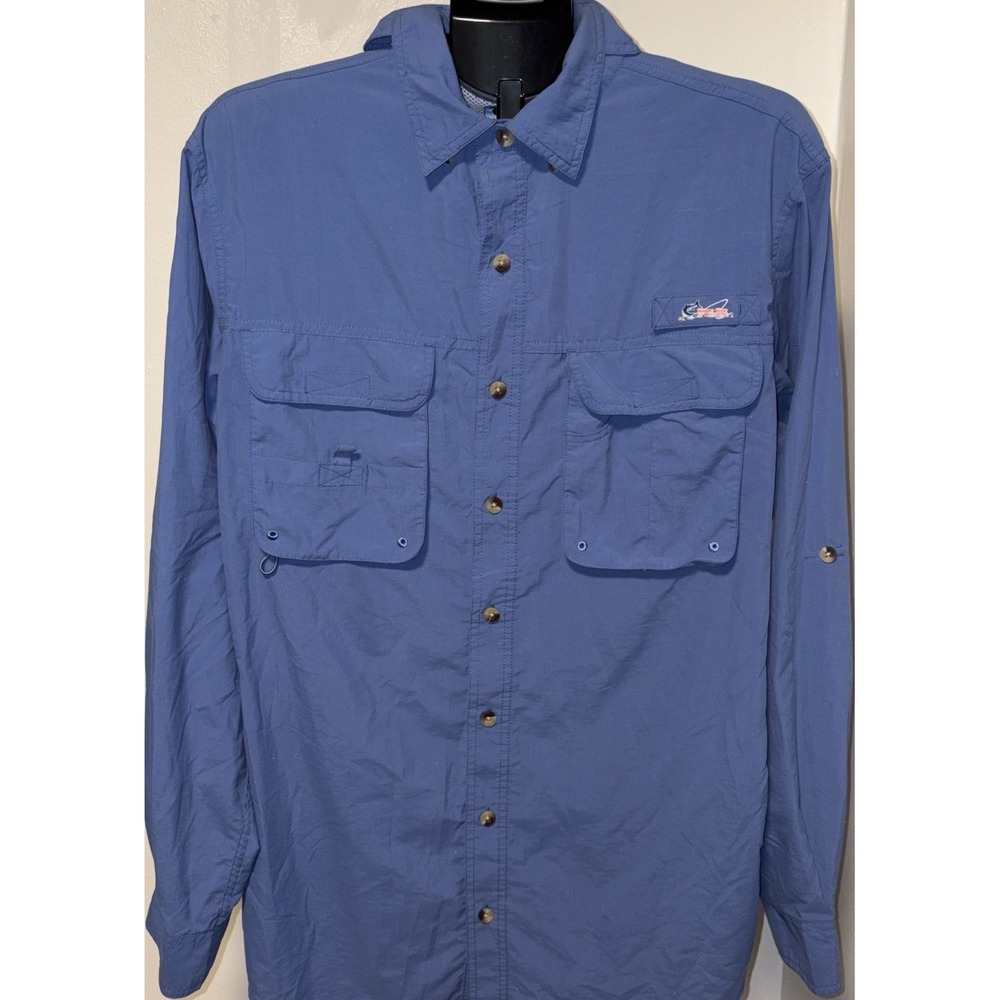 World Wide Sportsman Shirt Mens Size L Blue Long Sleeve Button Down Vent Fishing